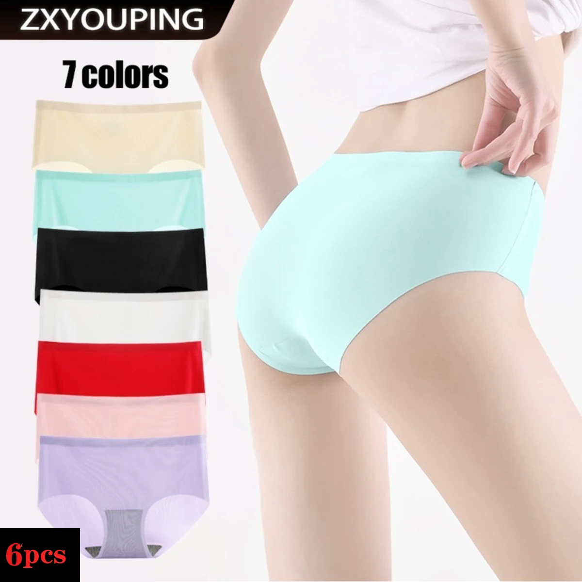 

6 Pcs Seamless Ice Silk Panties for Women Underwear Panty Mid Rise Sexy Panties Panty Plus Size