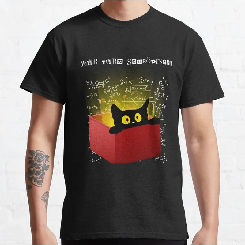 Schrödingers Cat design Graphic T-Shirt Short Sleeve Quantum Physics Funny Science Casual Streetwear Unisex Tee S-6XL