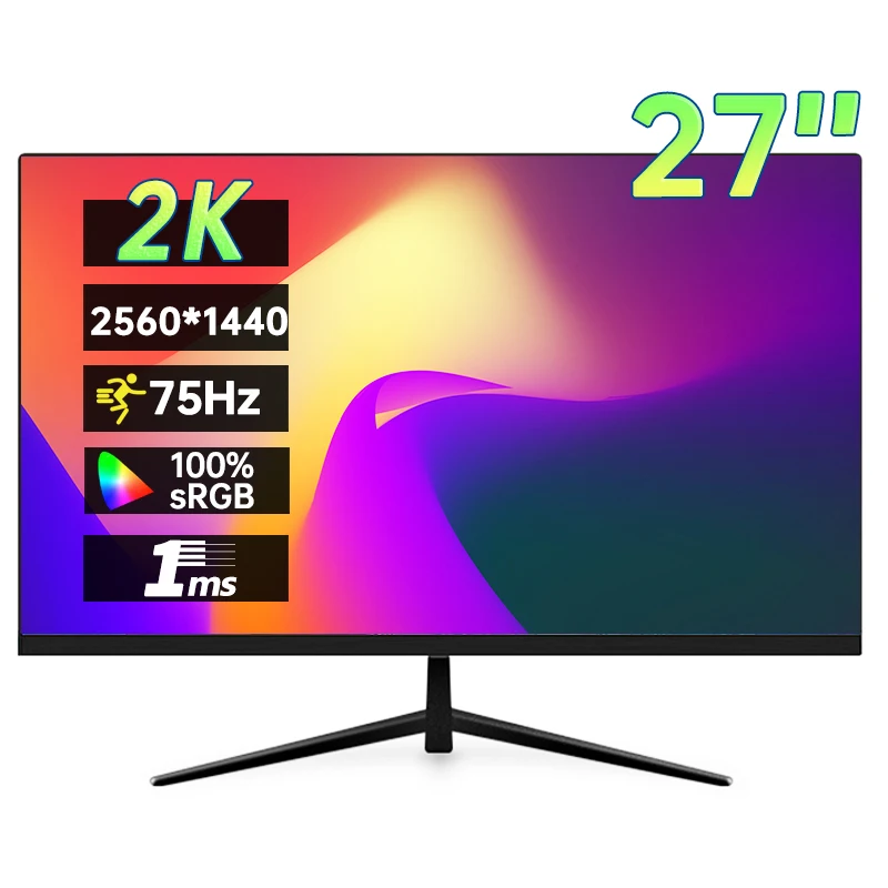 

27 Inch 2K 75Hz Desktop Monitor 2560*1440 HDR 100%SRGB 1MS Freesync Game Computer Display IPS VA Curved Straight Screen HDMI/DP