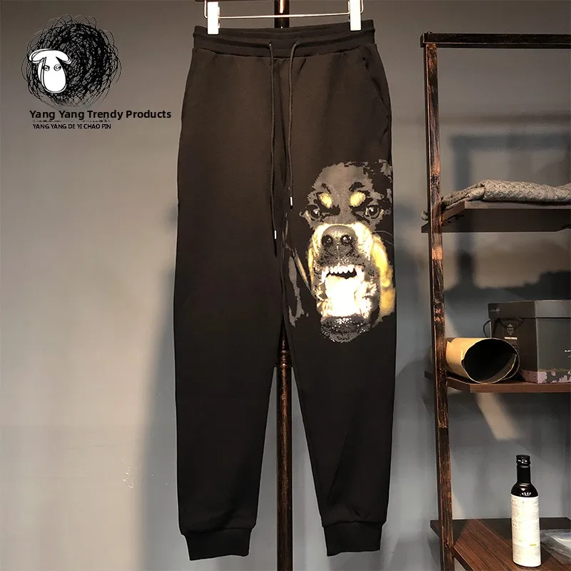 

Повседневные хлопковые брюки с принтом собачьей головы, свободного кроя, парный комплект, осенне-зимний модный тренд, брендовая одежда для мужчин и женщин