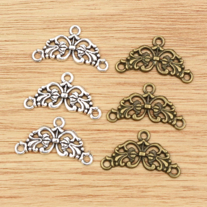 30pcs 14x26mm Antique Silver Plated Bronze Flower Style Connector Charm Pendant DIY Jewelry Accessories for Bracelet Necklace