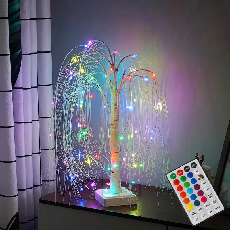 LED Willow Night Light Gypsophila RGB Tree Remote Table Lamp For Home Bedroom Wedding Christmas Indoor Decor Bedside Fairy Light