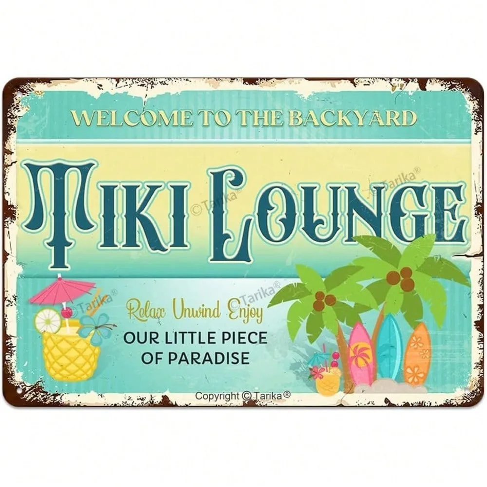

Vintage Tiki Bar Metal Sign Retro Wall Decor Man Cave Pub Garage Backyard Lounge Tin Plaque