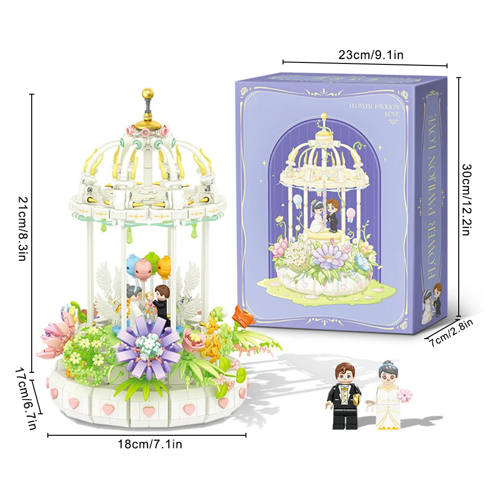 Wltoys 1352pcs Building Blocks Wedding Rotating Music Box Model Building Block for Love Gifts Toy With Box