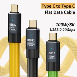 Usb3.2 20Gbps Type C Naar Type C Flat Data Kabel Bliksemschicht 3 8K Pd 100W Snel Opladen Usb C Kabel Voor Iphone 16 Promax Power Bank