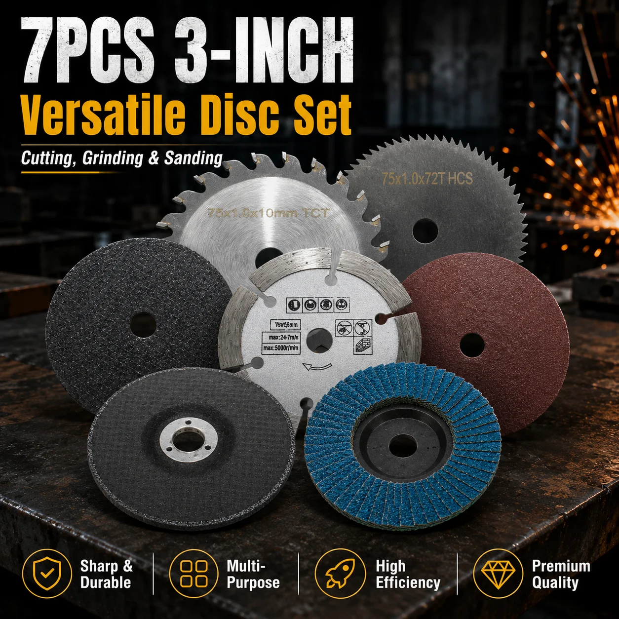 7Pcs 75mm Cutting Disc For Hole Angle 10mm Circular Saw Blade Sander Sanding Tool