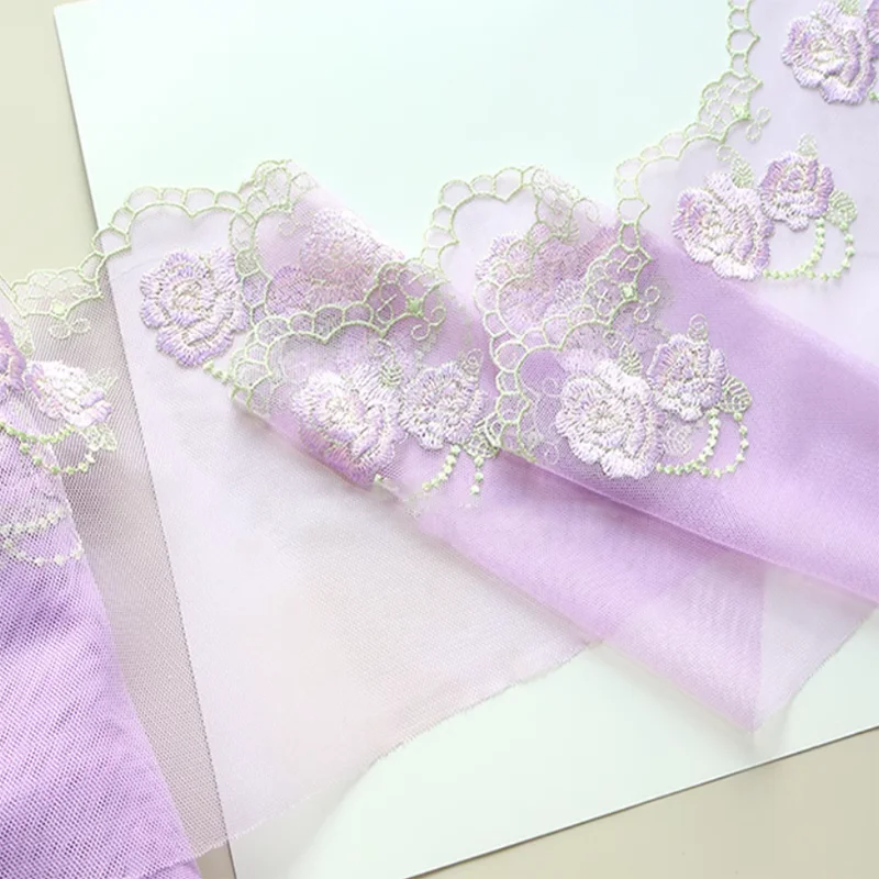 

16Yards Handmade Floral Embroidered Tulle Lace Trim 19cm Wide Fabric Ribbon Applique for Sewing Crafts Bridal Dress