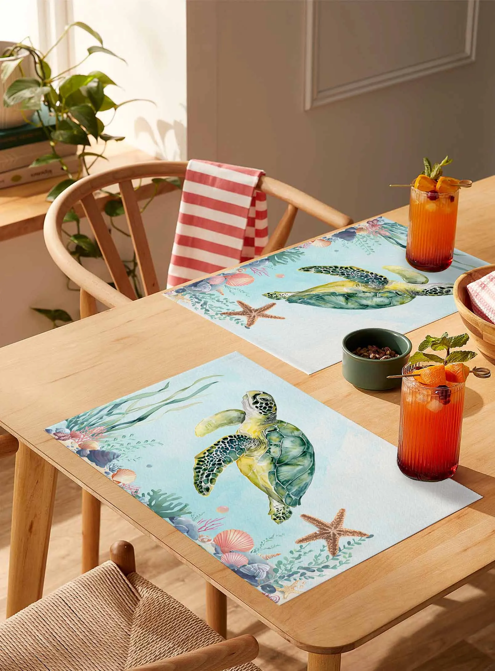 

4/6 Pcs Sea Green Turtle Teal Marine Life Placemat Wedding Party Dining Decor Linen Table Mat Kitchen Accessories
