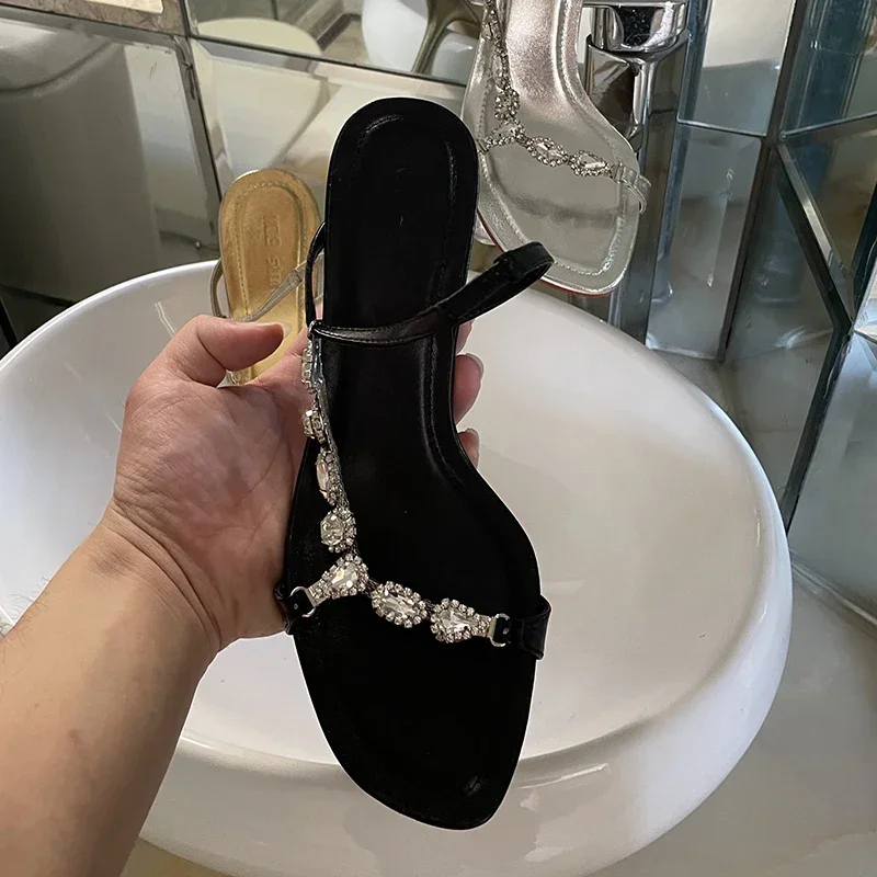 Rhinestone Bling Bling Summer Women Sandals Gold/white/black 5Cm/8Cm Thin Heel Back Strap Fashion Sandals Crystal Shiny Shoes