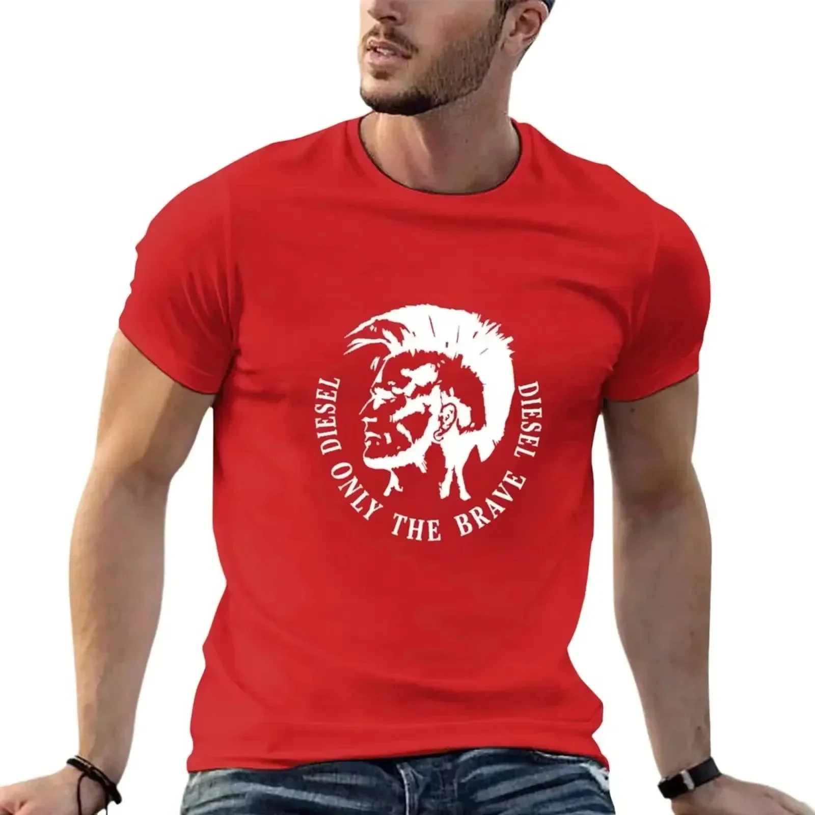 2026 New Fashion Men's Diesel Only The Brave Mohawk Printed T-shirt Retro Punk Streetwear Casual Short Sleeve Tops - view 6
