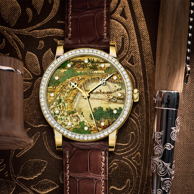 

LOBINNI Fashion 41mm Men's Painting Wrist Watch Luxurious Diamond ST16 Movement Automatic Self-winding Watches