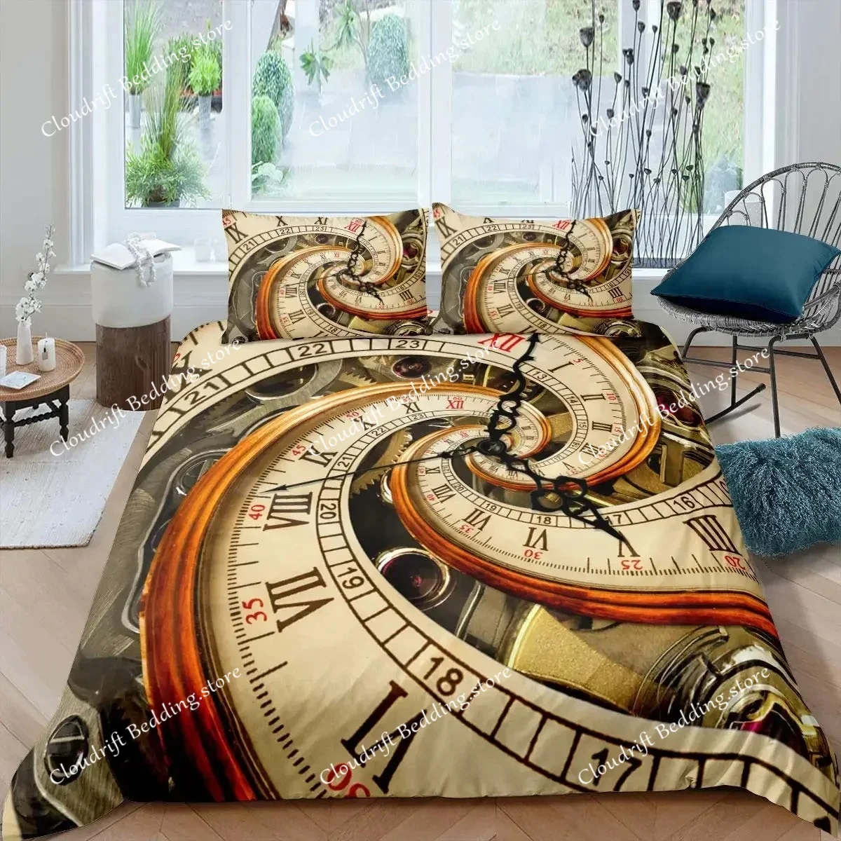 

Ndustrial Gear Duvet Cover Set Queen Size Steampunk Style Locks Comforter Cover Boys Men Mechanical Device Polyester Bedding Set