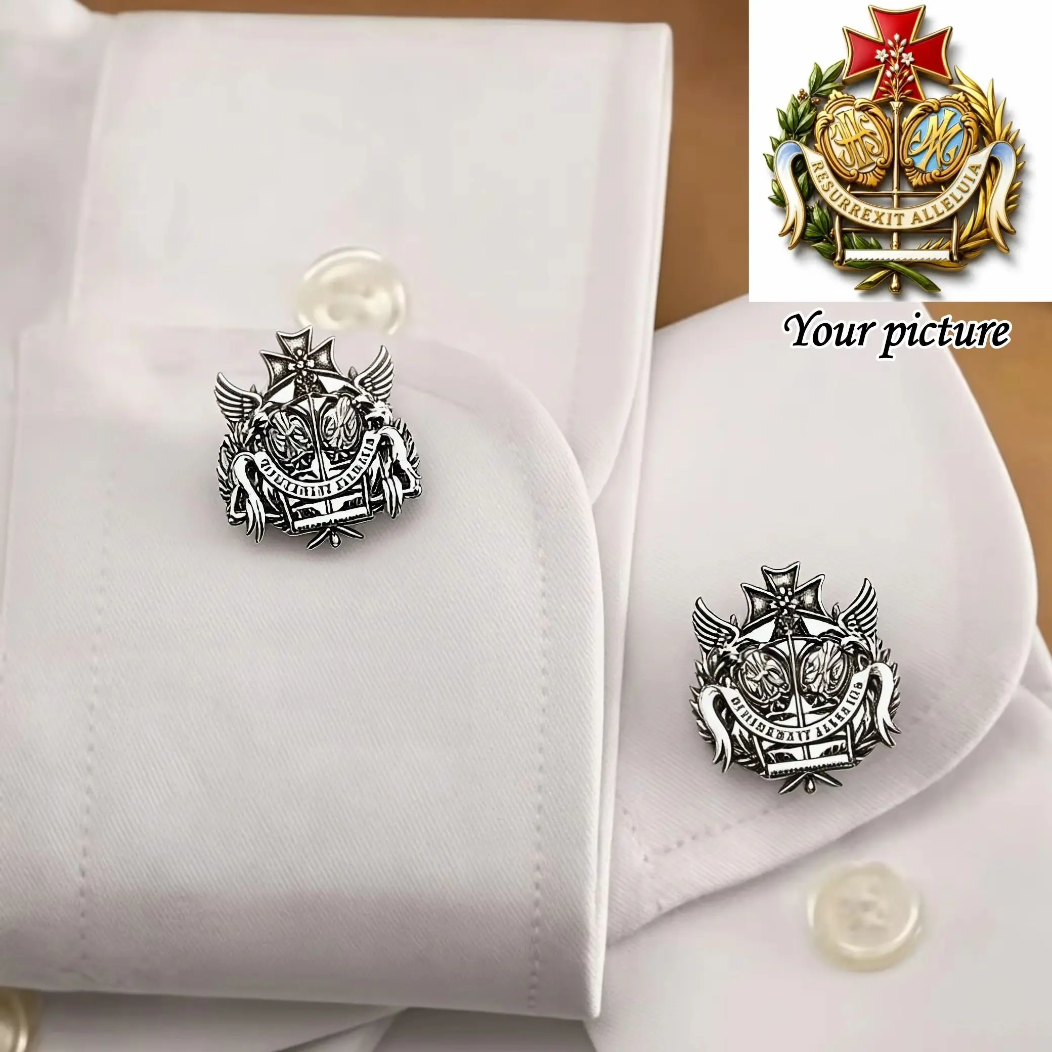 Custom Engraved Heraldic Crest Cufflinks Personalized Stainless Steel Logo Cuff Links Suit Shirt Cufflink Business Men Gift