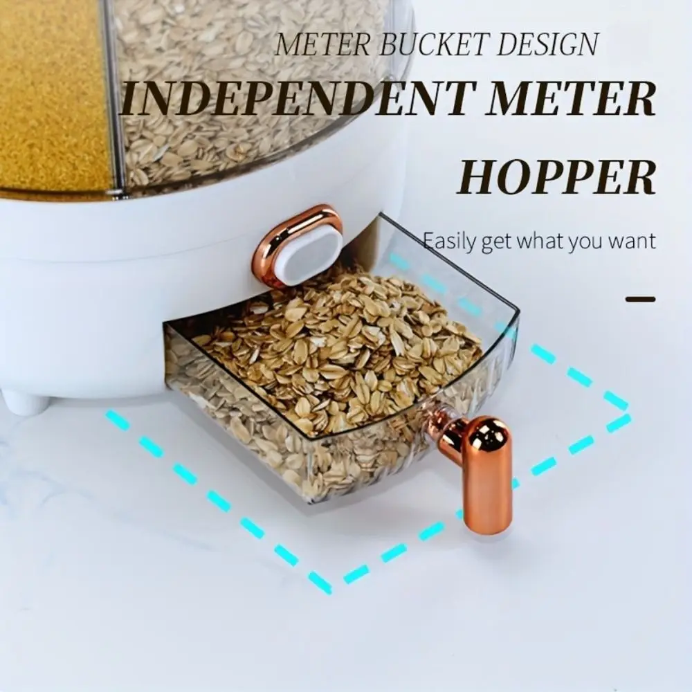 حاوية حبوب محمولة 6/10 كجم 6 شبكة 360 °   موزع تخزين الحبوب الدوارة، صندوق تخزين الطعام المقاوم للرطوبة، منزلي