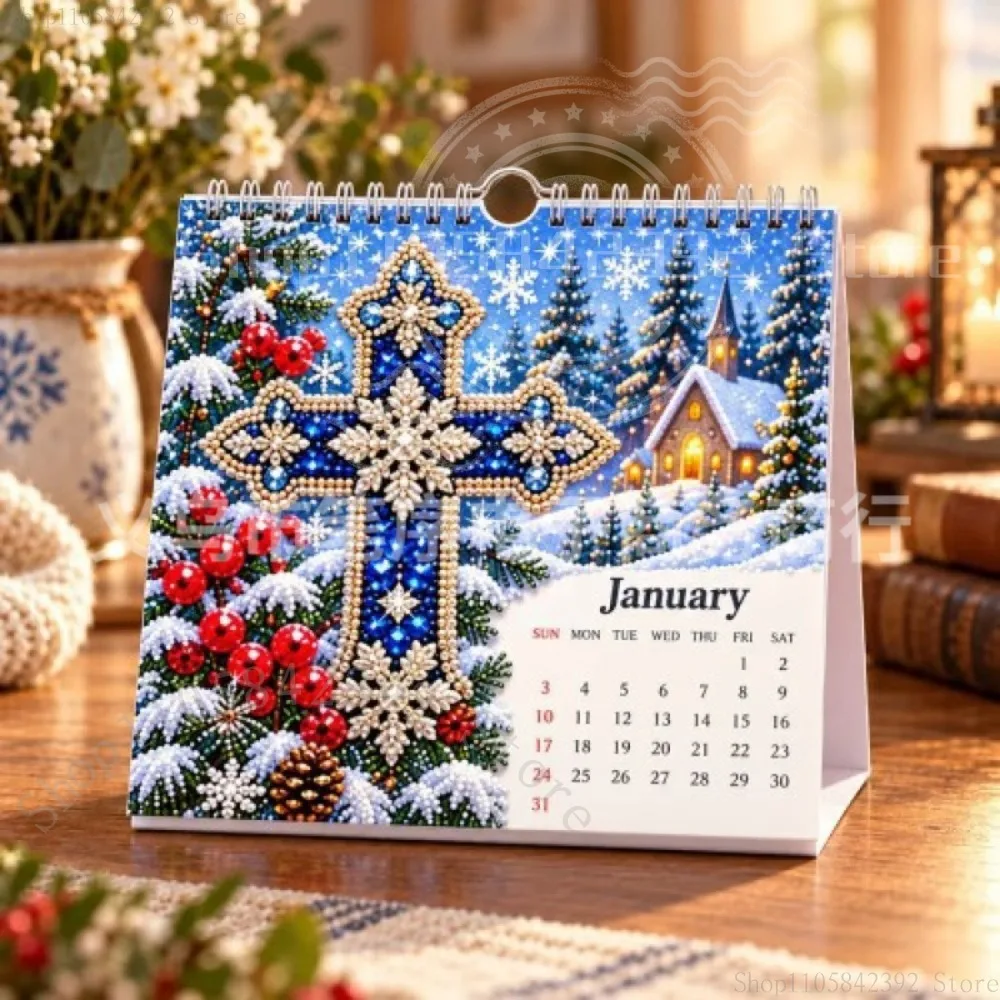 2027 DIY Christmas Diamond Calendar Craft Kit, 12 Monthly Seasonal Flip Designs & Date Marked, for Home Office & Adults Gift