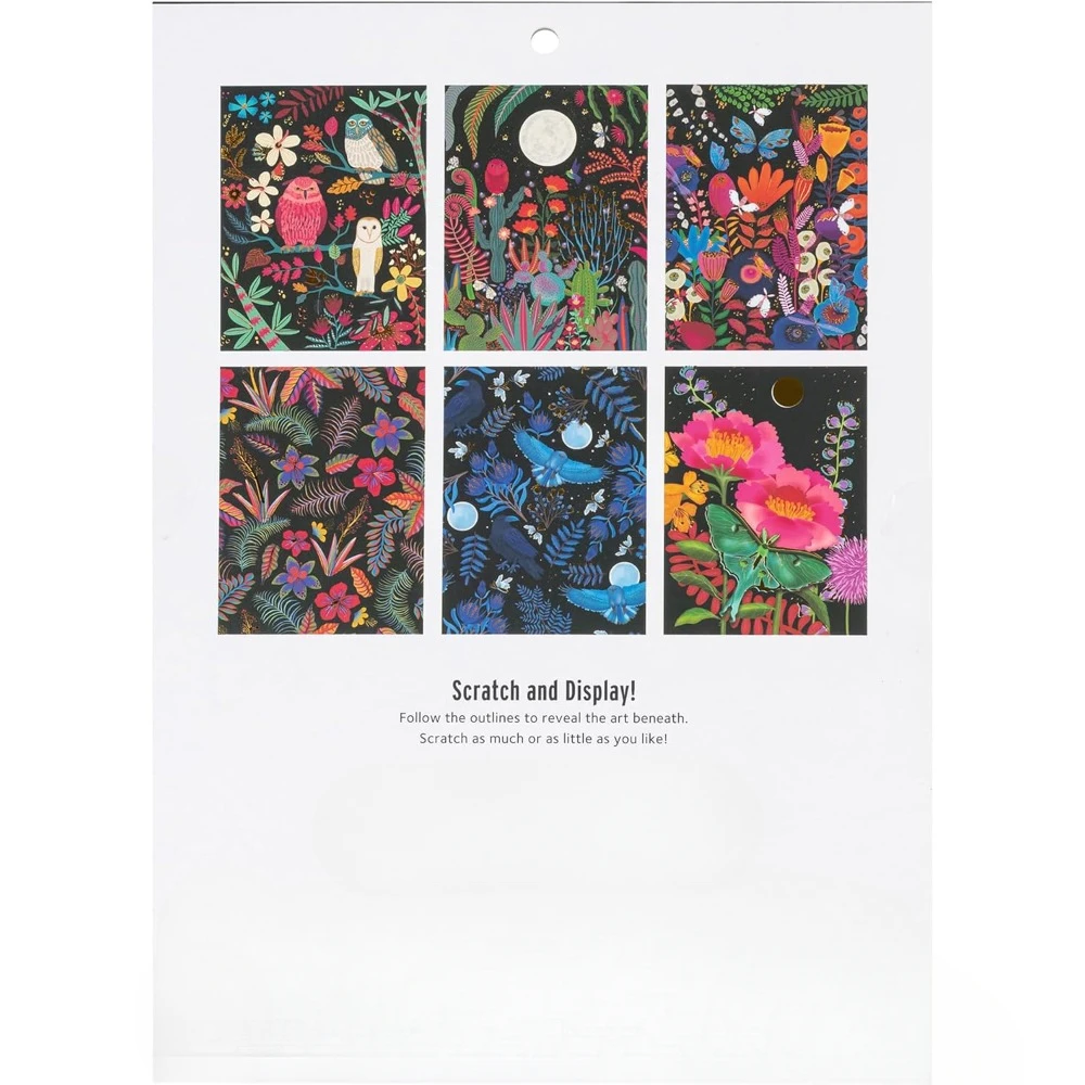 스크래치 아트 종이 패드 - 올빼미와 달, 금속 가이드 아트, 양방향 스타일러스 및 브러시