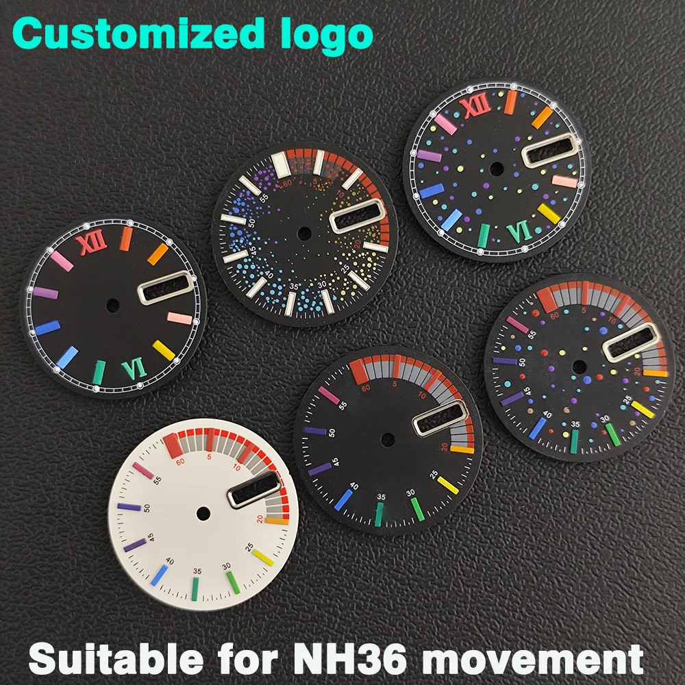 

28.5mm dial suitable for nh36 movement can customized dial 3 o'clock/3.8 o'clock dual calendar dial C3 Luminous Watch Dial