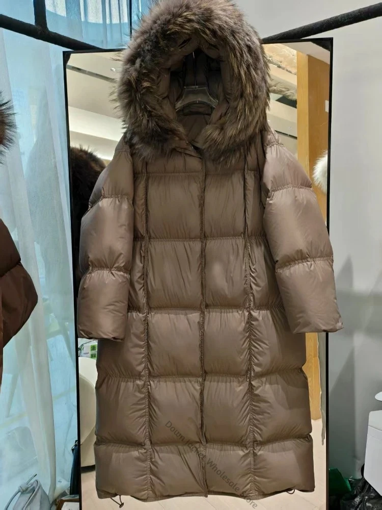 Puffer Coat Ladies Long Quilted Winter Down Outerwear Natural Fur Trimming Cold Weather Insulated for Daily Wear Urban Trips