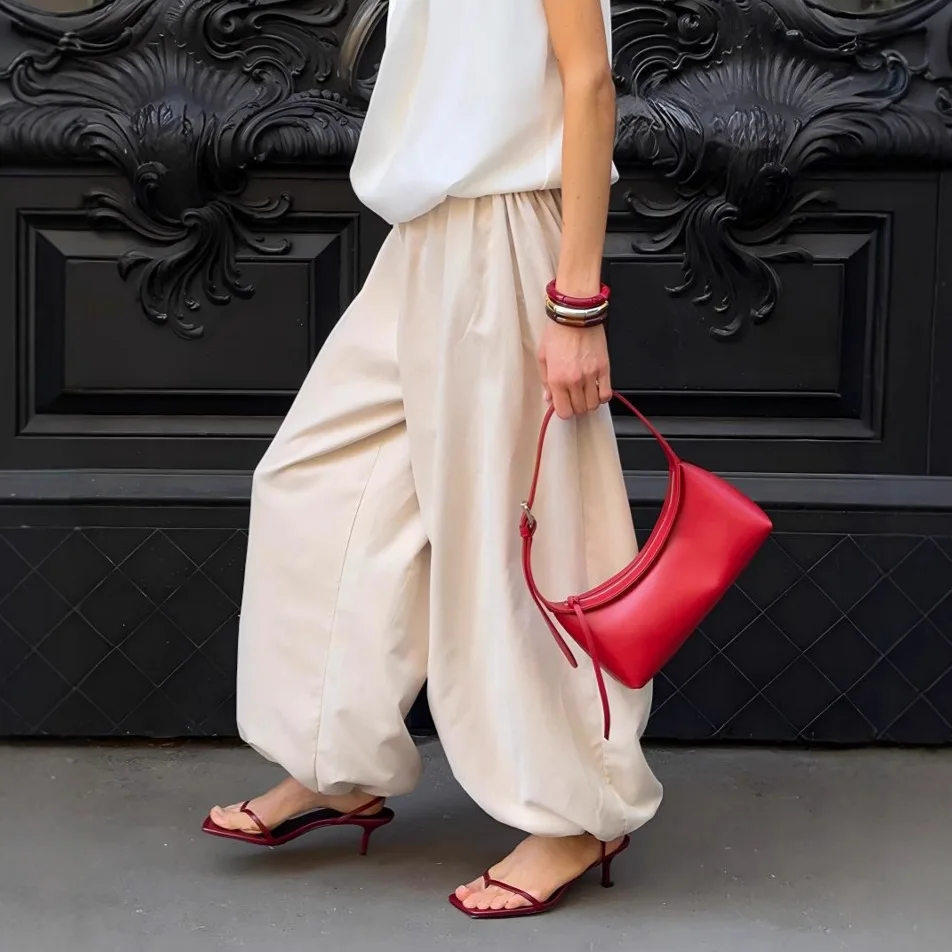 Street Sle Casual losse wijde pijpen broek Dames Hoge taille Elastisch katoen Comfortabele losse broek Zomer Faion Dames