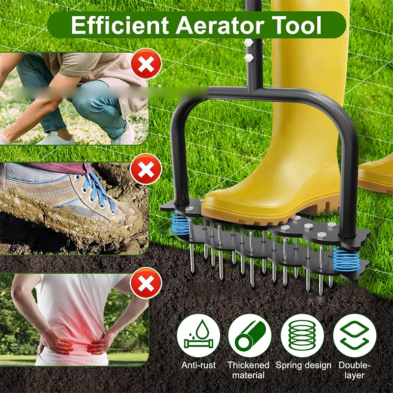 Lawn Scarifier Lawn Aeration Tool Manual Yard Soil Loosener for Healthier Grass, Heavy Duty Garden Cultivator with Durable Spike