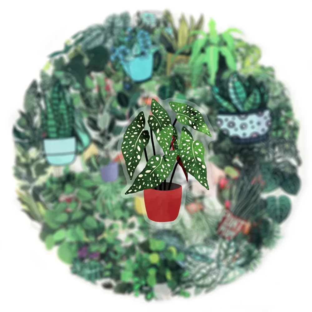 

50PCS Green Plant Bonsai PET Graffiti Sticker Potted Plant Cartoon Decal Laptop Phone Guitar Skateboard Waterproof Sticker