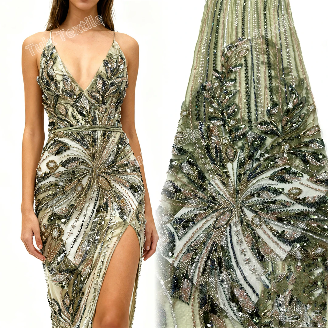 

African Lace Fabric 2026 Beaded Lace Fabric With Sequins Nigerian Bridal High Quality Embroidery Tulle Lace Fabric For Wedding