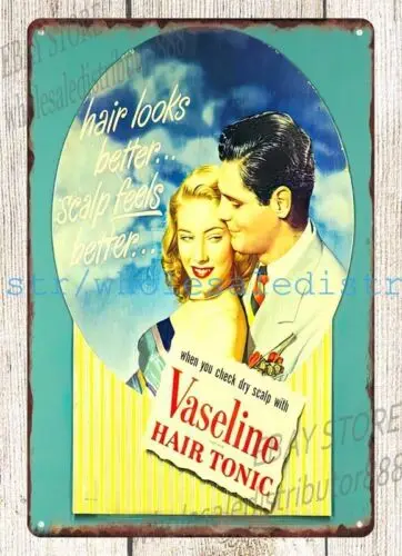 VASELINE HAIR TONIC sweethearts metal tin sign plaques garage makeover