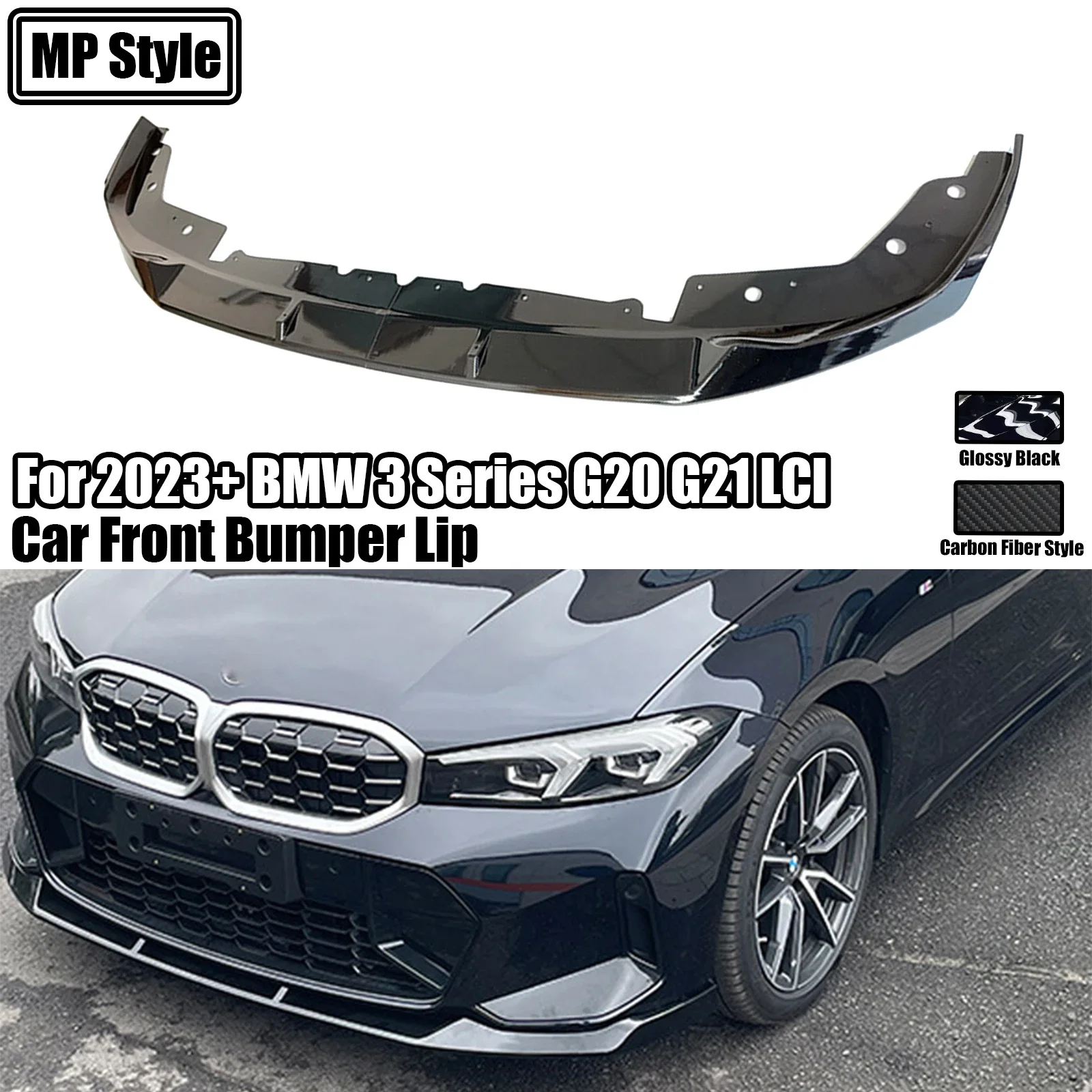 

2PCS For 2023+ BMW 3 Series G20 G21 Lci Car Front Bbumper Lip 330i M340i Mp Style Sedan Splitter Spoiler Glossy Black