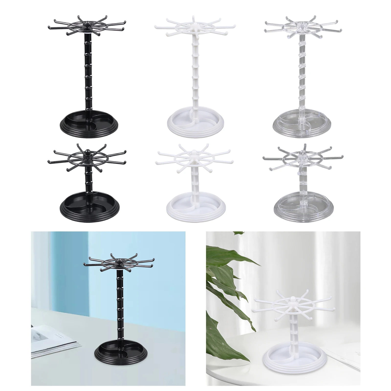 Necklace Holder with Tray Hanger Rotation Jewelry Storage Stand Jewelry Holder for Bracelets Pendants Rings Hairband Vanity
