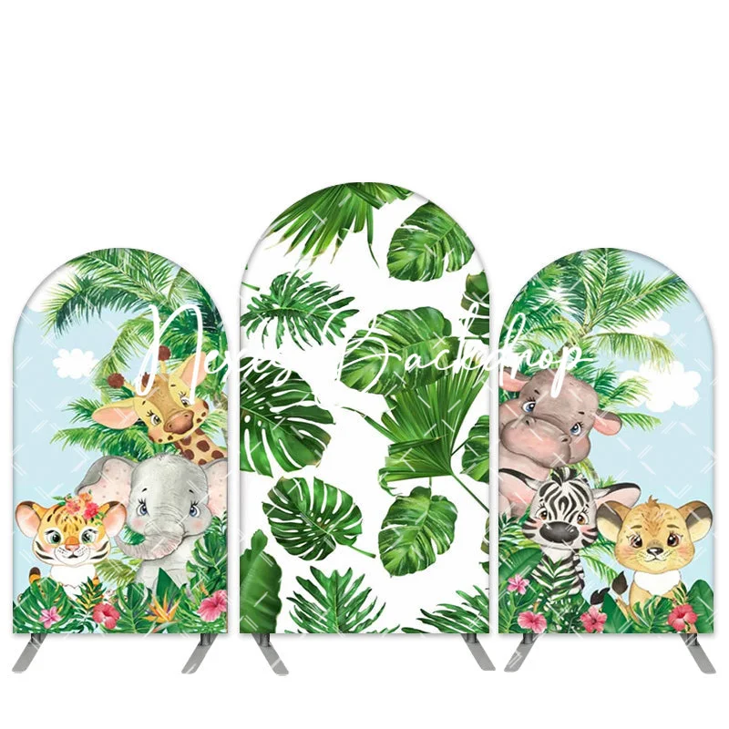 Safari Baby Shower 2-Sided Arch Backdrop Decorations Jungle Animal Theme Baby Boy Background Banner Birthday Photography Decor