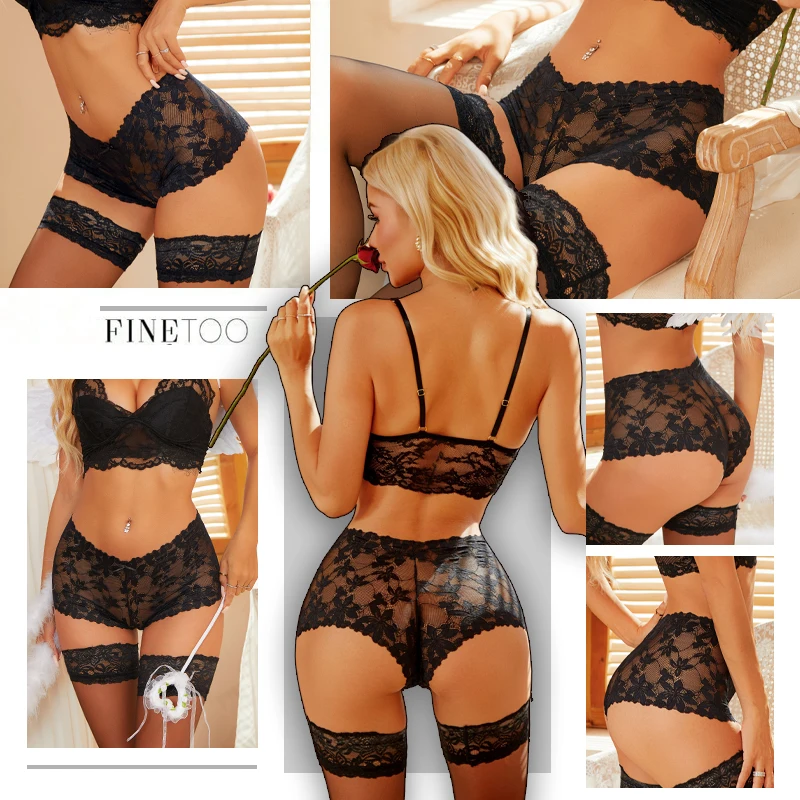 3Pcs Women's Sexy Lace Floral Perspective Boyshorts Solid Color Hollow Out Boxer Panties Female Breathable Transparent Lingerie