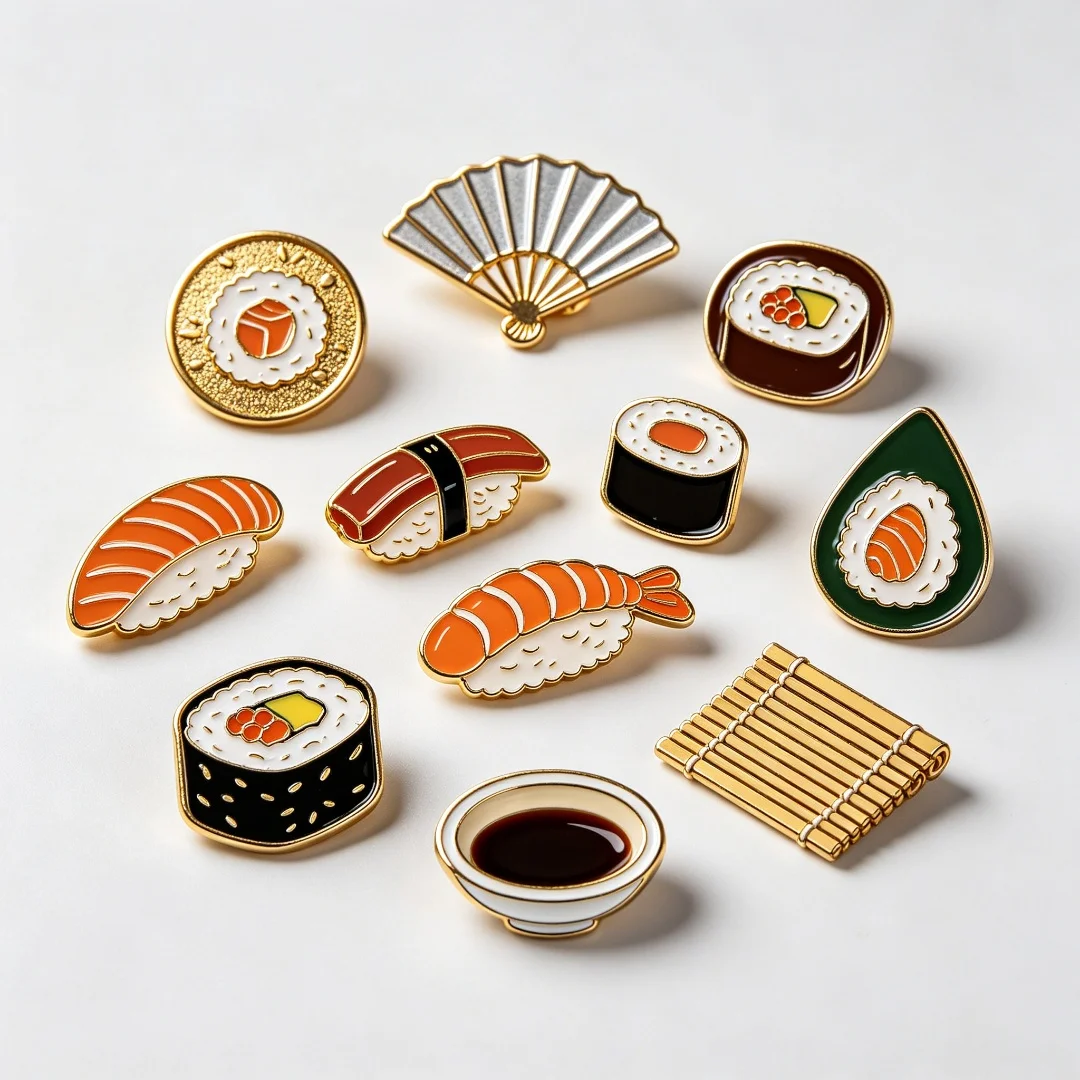 Custom Enamel Lapel Pin | Cute Japanese Sushi Food Metal Brooch Badge, Kawaii Anime Decor Pin for Backpack Clothes Gift - Detail 1