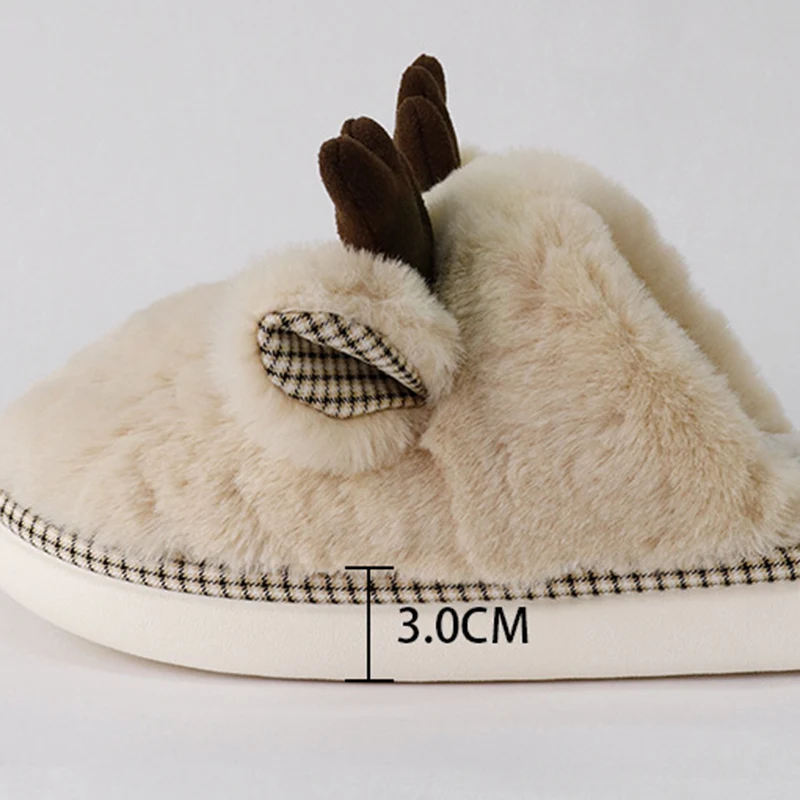 Fluffy Fur Soft Thick Bottom Indoor Slippers Women 2025 Winter Antlers Decorated Furry Christmas Slippers Couple's Home Slides - Image 4