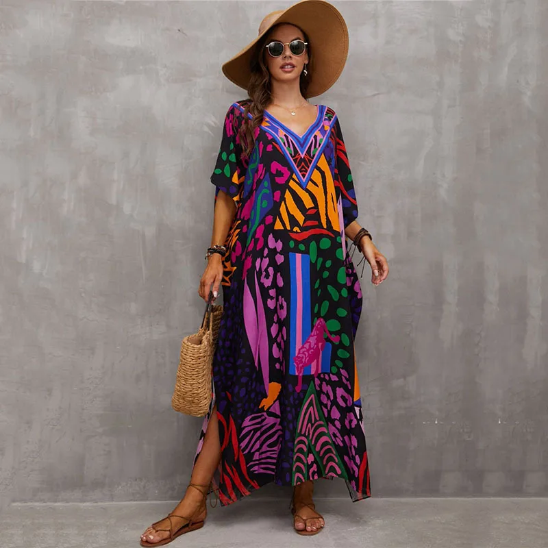 Vacation Outfit Plus Swimsuit Kaftan Dresses for Women Plus Size Bathing Suit Cover Up Caftan Maxi Beach Dresses