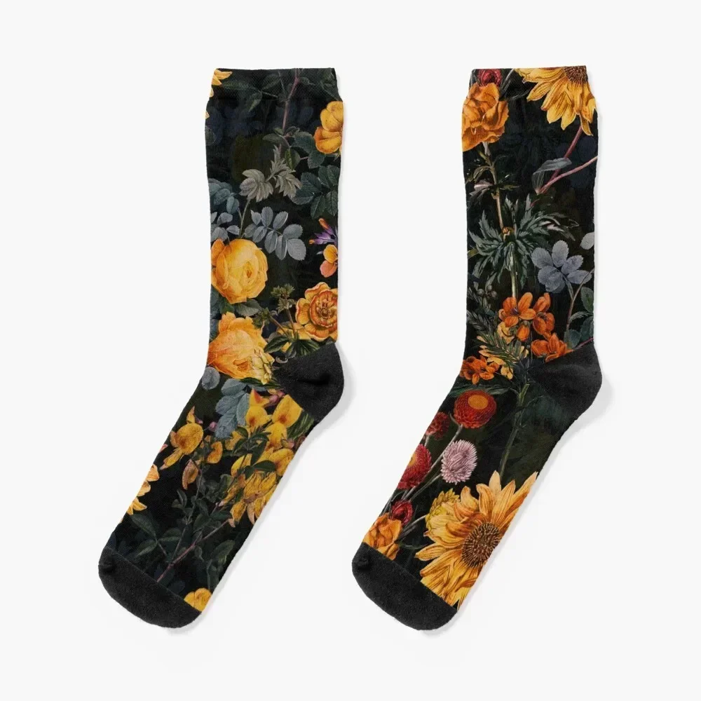 Vintage Botanical Golden Night Garden Socks funny gifts bright garter hiphop Men Socks Luxury Brand Women's