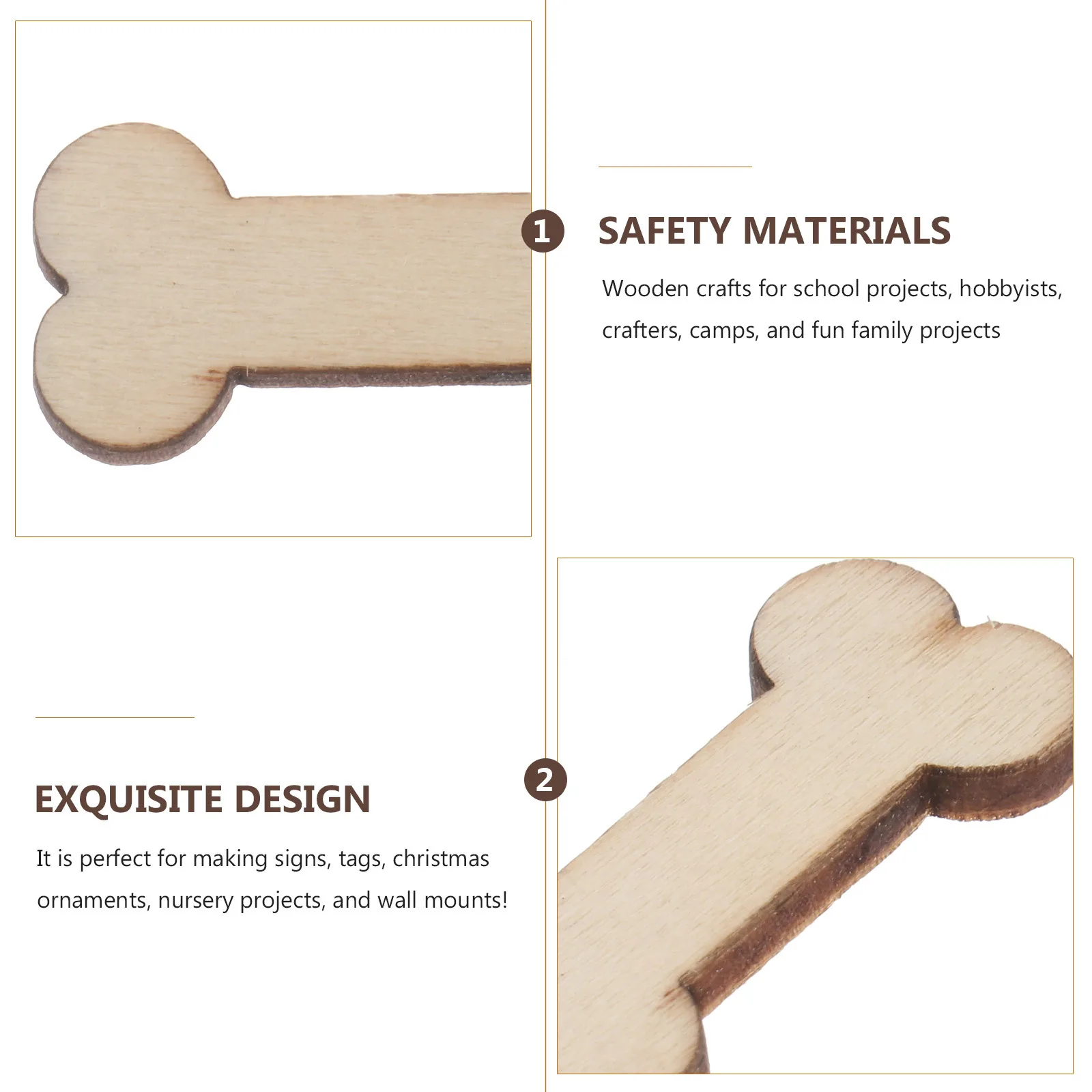 

50pcs Wooden Bone Decorations 3X1.4X0.3Cm Unfinished Wood Crafts For Diy Projects Wood Cutouts Christmas Ornaments Wall Art