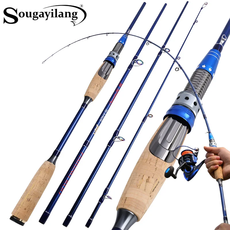 Sougayilang 4 Section Fishing Rod 2.1m Portable M Power Carbon Fiber Ultralight Carbon Fiber Spinning/Casting Travel Rod