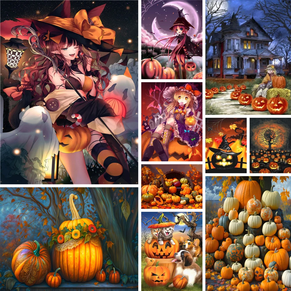 Halloween Pumpkin Witch DIY Paint By Numbers Complete Kit Acrylic Paints 40*50 Canvas Pictures New Design For Adults Wall Art