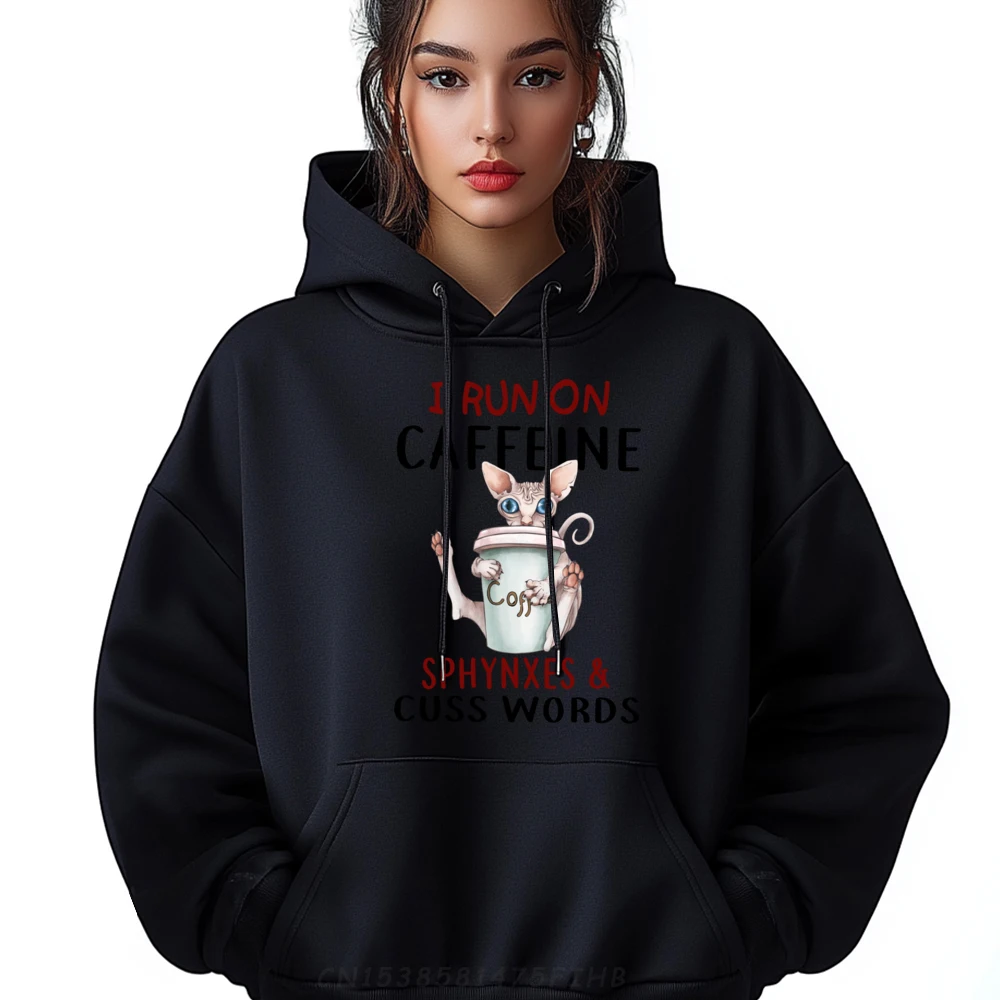 Funny Cat lover I run on Caffeine Sphynxes Cuss Words Fashion Hoodies Men Men Clothes