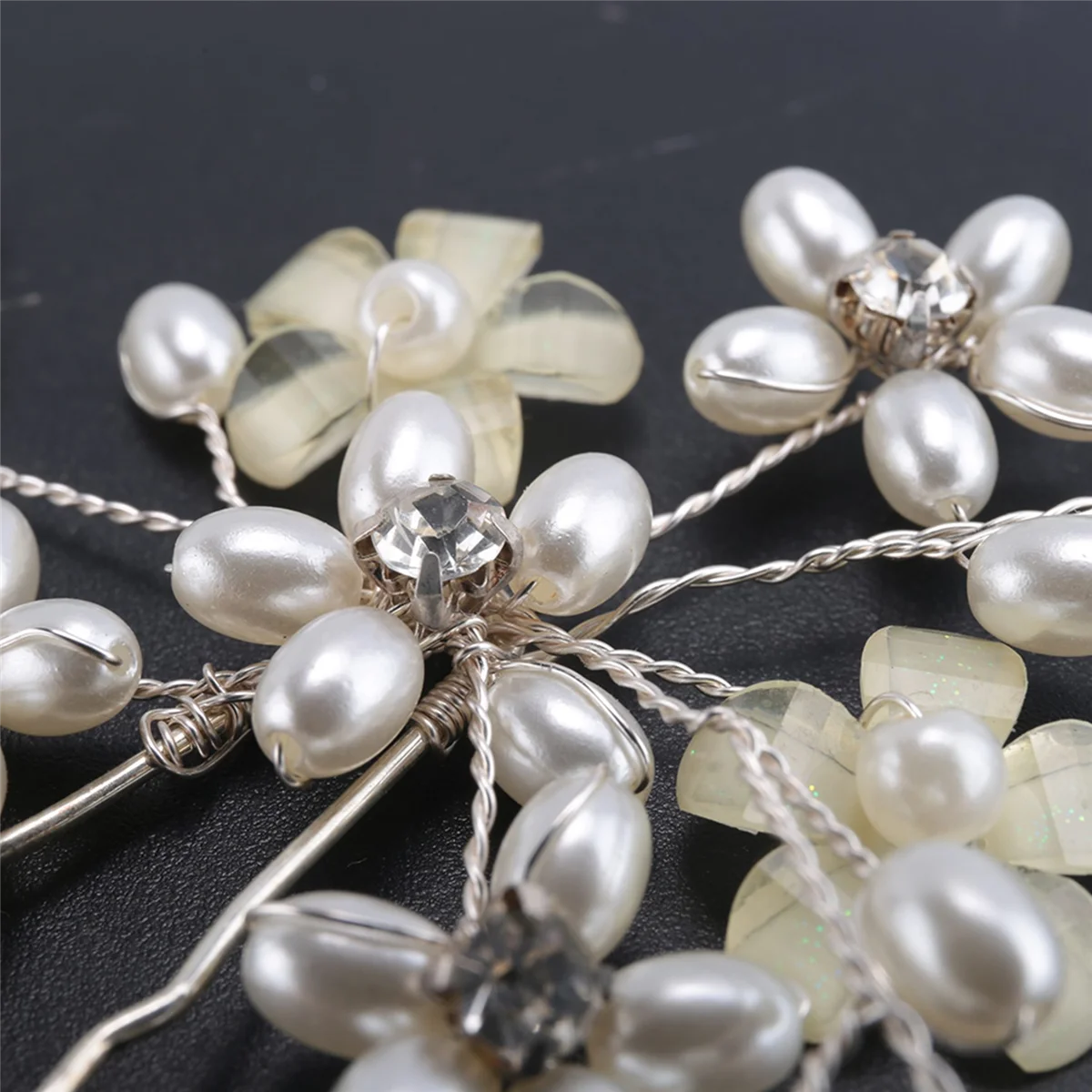 Wedding Hair Pins(3 Pcs)-Elegant Pearl Floral Crystal Hair Accessories for Bridal Women Silver