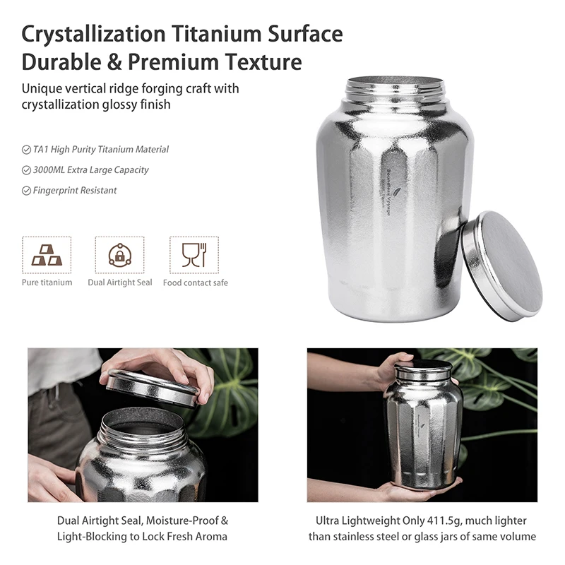 Boundless Voyage 3L Titan-Vorratsbehälter, langlebige Lebensmittelaufbewahrungsdose für Getreide, Nüsse, Kaffeebohnen, Tee, Müsli Ti3212A – Detail 3