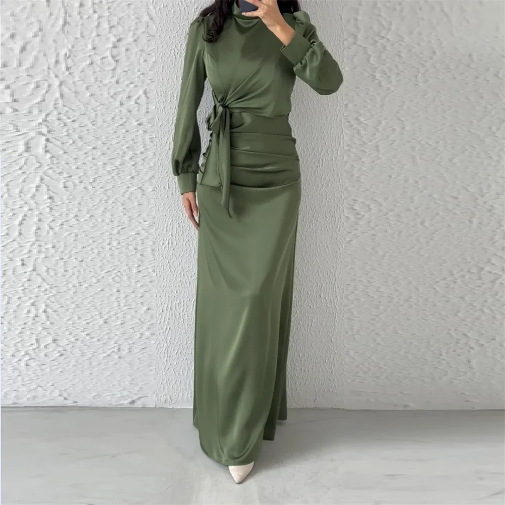 

Customized Prom Dress Saudi Arabia Dearin High Collar Column Floor Length Skirts Fold Shirred Knot Bespoke Occasion Dresses Even