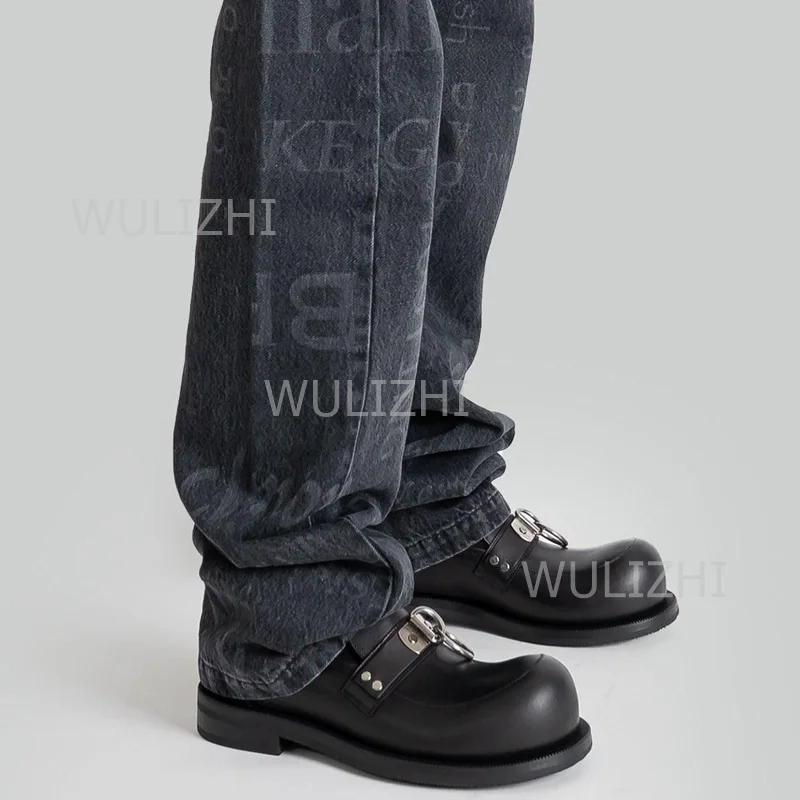 

Black Metal Big Head Derby Shoes Men Genuine Leather Flat Sole Casual Sneakers Oxfords Low Heel Round Head Summer Sports Shoes