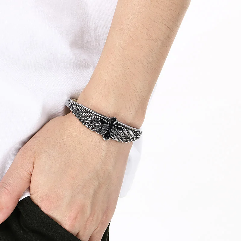 Viking Stainless Steel Open Bracelet Cross Quran Verse Cuff Bracelet for Men Jewelry Gift for Ramadhan Festival