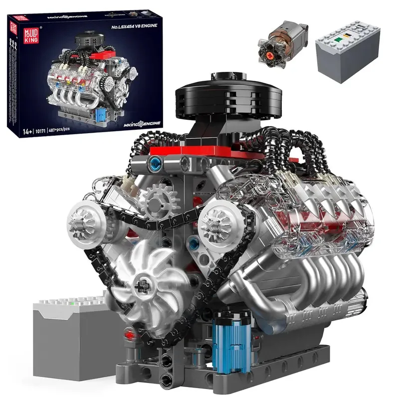 

Mould King 10171 V8 Engine Model Kit: Build Your Own Working Mini Engine - 487 Pcs DIY STEM Building Kit for Kids, Teens & Adult
