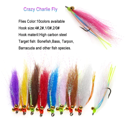 Imagen 2 del producto Vampfly Crazy Dubbing Charlie Fly anzuelo de acero al carbono fregadero rápido moscas de pesca para Bonefish Bass trucha cebo de pesca de agua salada