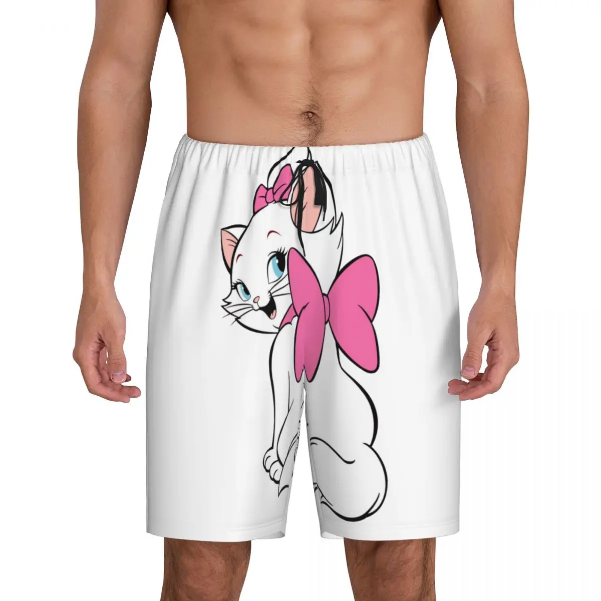 Custom Printed Men's The Aristocats Pretty Kitty Marie Cat Pajama Bottoms Sleepwear Pjs Sleep Shorts with Pockets