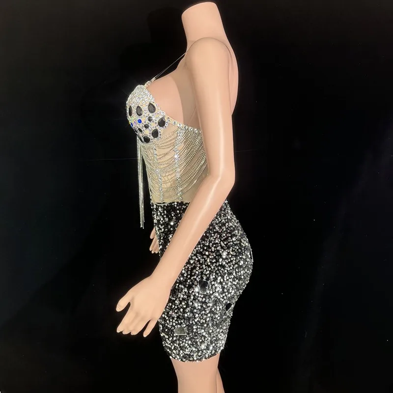 Sexy gogo vestido de noite cantor palco desempenho outfit lantejoulas dancehall rainha vestidos feminino festival festa mostrar traje yj283