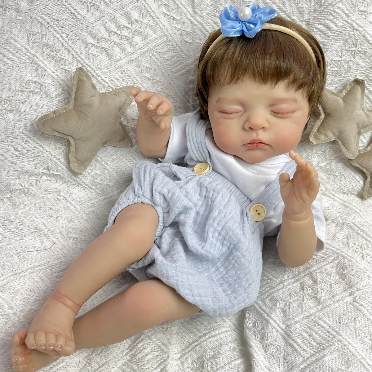 ตุ๊กตา BZDOLL ขนาด 48 ซม. ตุ๊กตาเด็กทารกหลับตาเหมือนจริง สำหรับเด็กผู้หญิง ทำจากไวนิล แขนขาเหมือนจริง ตัวทำจากผ้า ขนาด 19 นิ้ว ตุ๊กตาเหมือนจริง ทำด้วยมือ ของขวัญวันเกิด