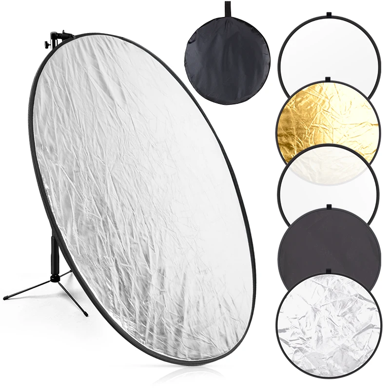 Set Riflettore Fotografico 7 In 1 – 110 Cm Pieghevole Con Oro, Argento, Nero, Bianco, Blu, Verde E Diffusore – Borsa Inclusa